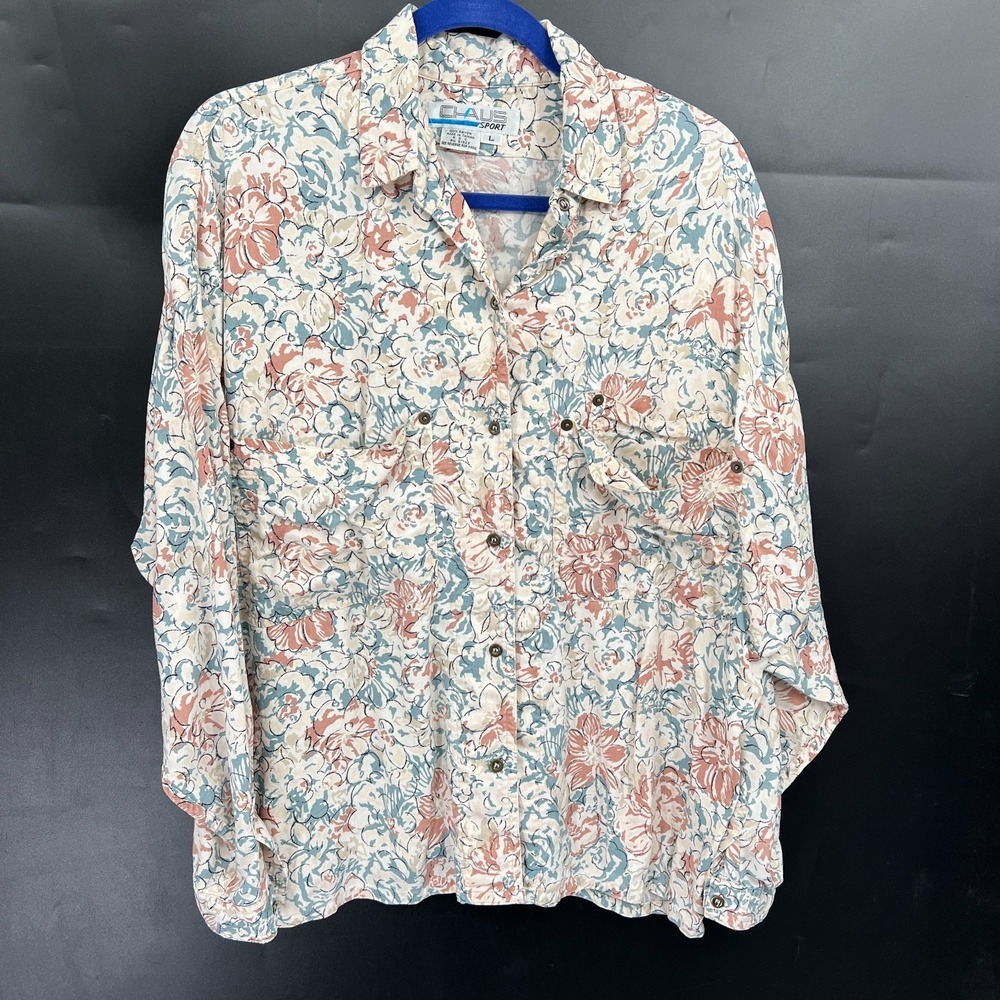 vintage‎ Chaus sport button front shirt 80s 90s Grannycore Soft Grunge floral L